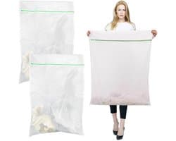 2 Stuks Grote Waszakken 60 x 90 cm, Waszak XXL kan Worden Gebruikt, Herbruikbare Wasnetten voor Wasmachine, Fijnmazige Waszak met Ritssluiting, Wasmachine Waszakken voor Tapijten, Mantels, Gordijnen