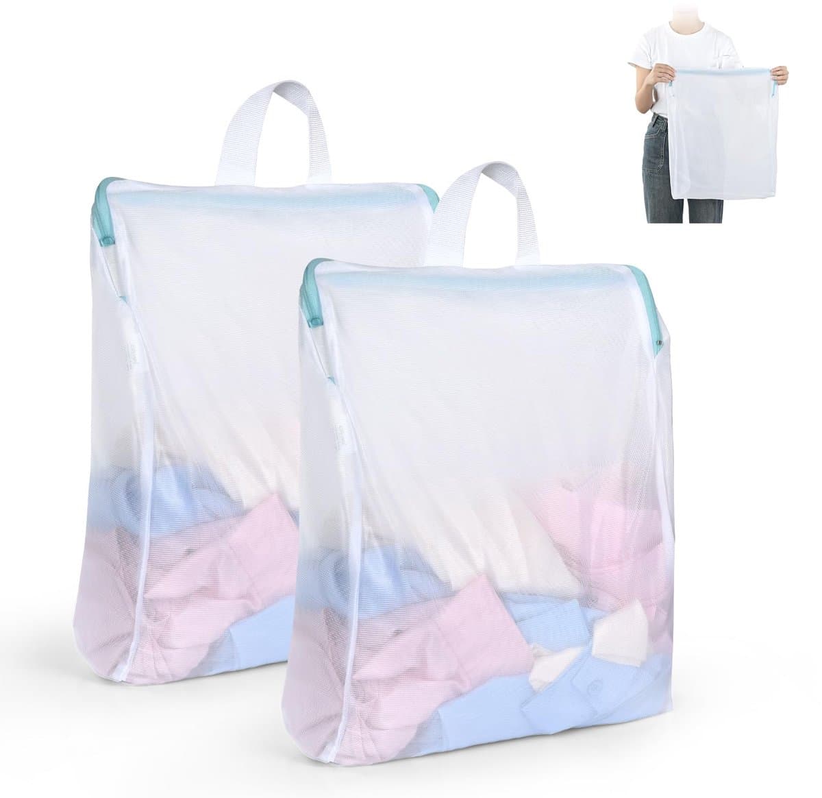 Wasnet voor wasmachine, 60 x 80 cm, waszak met ritssluiting, waszak, waszak, waszak, beschermende waszak, net voor beha, reizen, schoenen, koffer, sokken — afbeelding 1