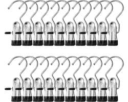 Wasknijpers, roestvrij staal, washaken, antislip, kleerhanger-clip, 360 graden draaibaar, laarsknijpers, laarzen, hangers, metalen klemmen voor broeken, schoenen, handdoek (zwart)
