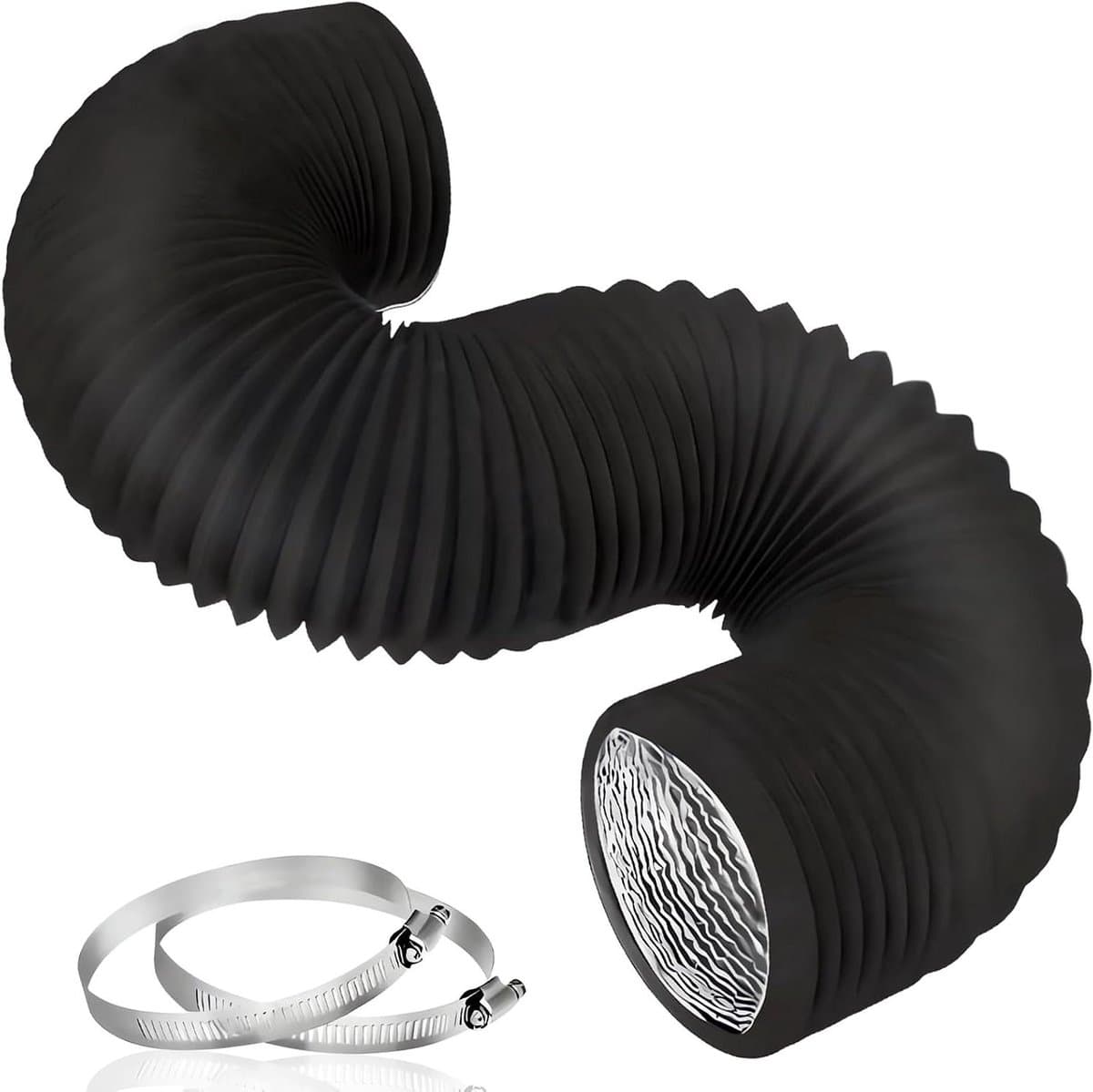 Afzuigslang Flexibel - Ventilatieslang Aluminium - Luchtcirculatie Verbeteren - Hittebestendig Tot 80C - 5 Meter 150mm - Zwart — afbeelding 1