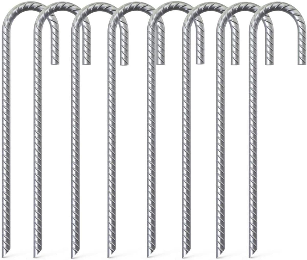 SnelShoppen - 8 Stuks Sterke Grondpinnen 40cm - Galvanized Stalen Grondankers met J-Haak - Roestvrij - Ideaal voor Camping, Tenten, Trampolines, Awnin — afbeelding 1