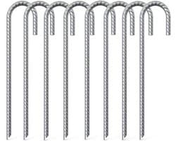 SnelShoppen - 8 Stuks Sterke Grondpinnen 40cm - Galvanized Stalen Grondankers met J-Haak - Roestvrij - Ideaal voor Camping, Tenten, Trampolines, Awnin