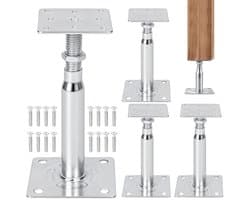 SnelShoppen - Verstelbare Houtpaalsteun 140-200 mm - 4 Stuks Thermisch Verzinkt - Schroefbenen voor Tuin, Overkappingen, Carports en Pergola's - Zilve