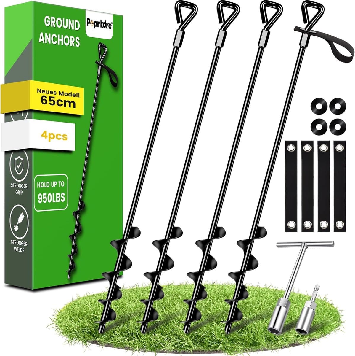 SnelShoppen - Grondankers 65 cm, set van 4 premium Secure grondankers voor springkastelen, stacaravans, paviljoens en zware voorwerpen, ideaal voor fe — afbeelding 1
