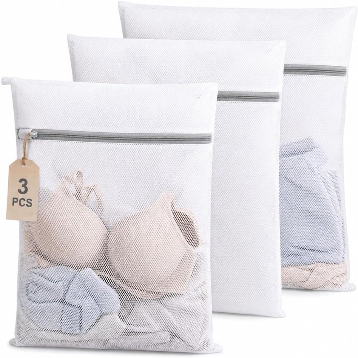 SnelShoppen - Waszakken 3 Stuks, Wasmachine Covers met Rits 30 x 40 cm, Delicate Waszakken voor Sokken, Bh's, Mesh Pockets, Anti-Pilling en Anti-Defor — afbeelding 1