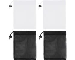 Thijox - 4 stuks Nettassen met Trekkoord 40 x 35 cm - Mesh Opbergzakken voor Kleding, Strand, Speelgoed - Handige Nethandtassen voor Kinderen - Zwart