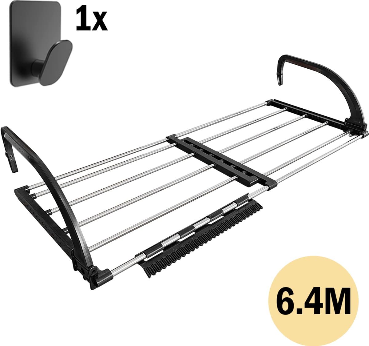 PLAY IT Droogrek Uitschuifbaar XL Zwart - 6.4 Meter drooglengte - Wasrek Inklapbaar — afbeelding 1