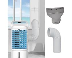 Platte afvoerset voor airco –Airco Afvoerslang Koppelstuk - - Afvoerkoppelstuk met plat mondstuk – Afvoerslang met diameter van 150 mm – Accessoire voor mobiele airco's – Uitschuifbare slang van 1,5 m – Grijs