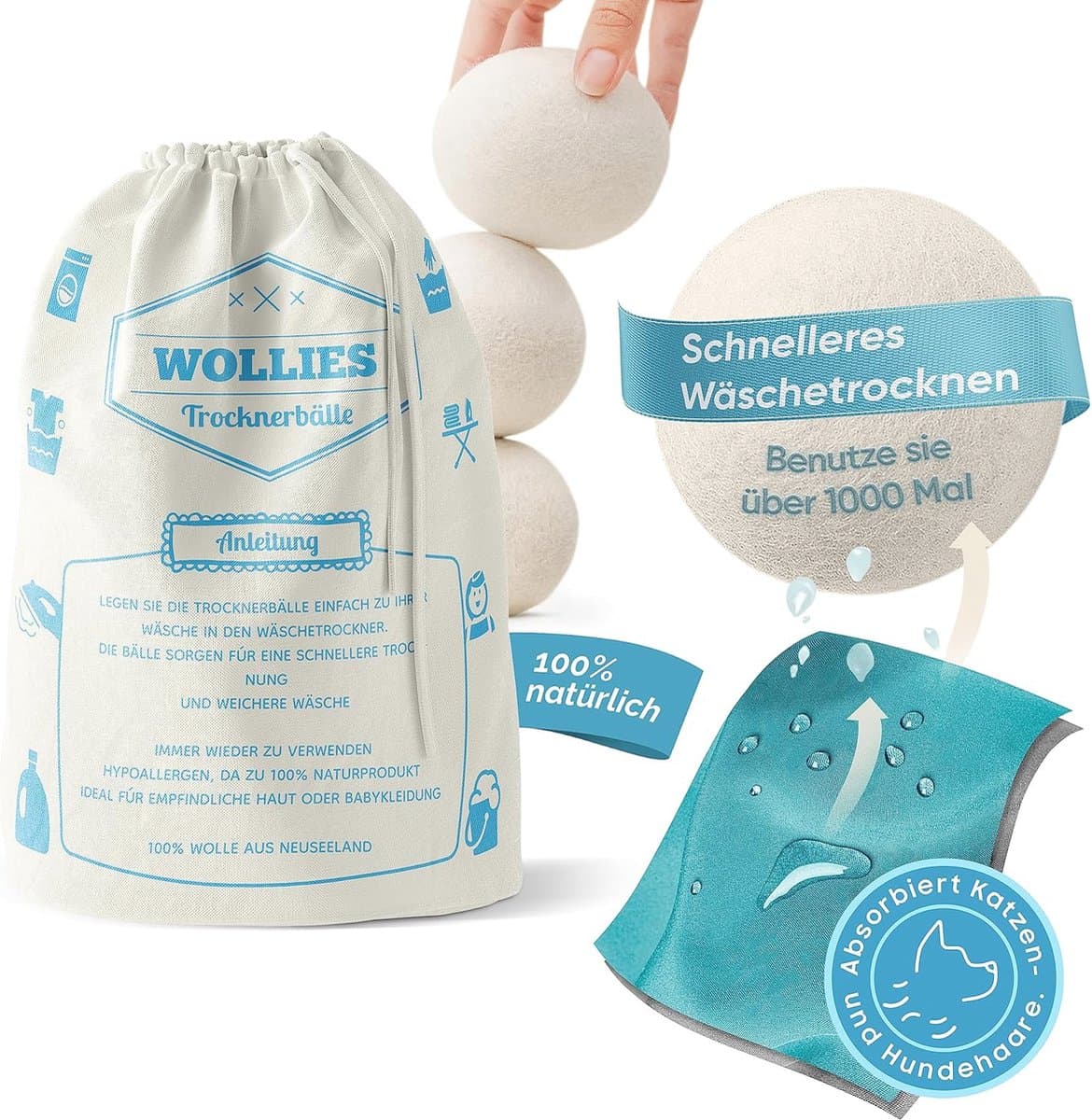 Droogballen voor Sneller Drogen - 100% Schapenwollen Ballen voor de Droogtrommel — afbeelding 1