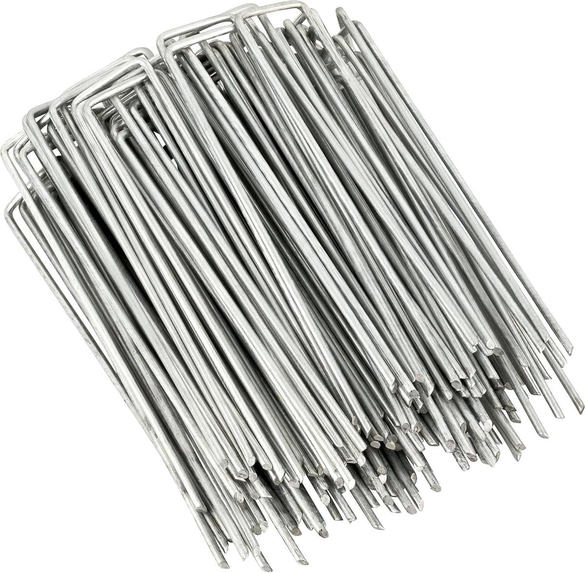 Set van 100 anti-roest 6 inch 11 gauge zware platte U-vormige tuin beveiligingsharingen spikes pinnen haringen - gegalvaniseerde graszoden nietjes voor het verankeren van landschapsstof — afbeelding 1