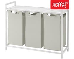 Hoppa! - Wasmand 3 vakken - Met plank & uitschuifbare waszakken - 3x38 liter - 92x33x72 cm - wit
