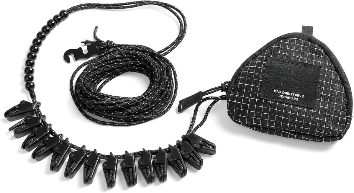 Reflecterende Waslijn - Droogtouw Met Clips - Reizen Droogrek - Windbestendige Ondersteuning - 16 Clips - Zwart — afbeelding 1