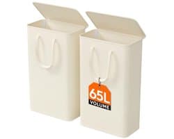 2x Slanke Wasmand met Deksel - 65 Liter - Inklapbaar - Ruimtebesparend Design - Lange Handvatten