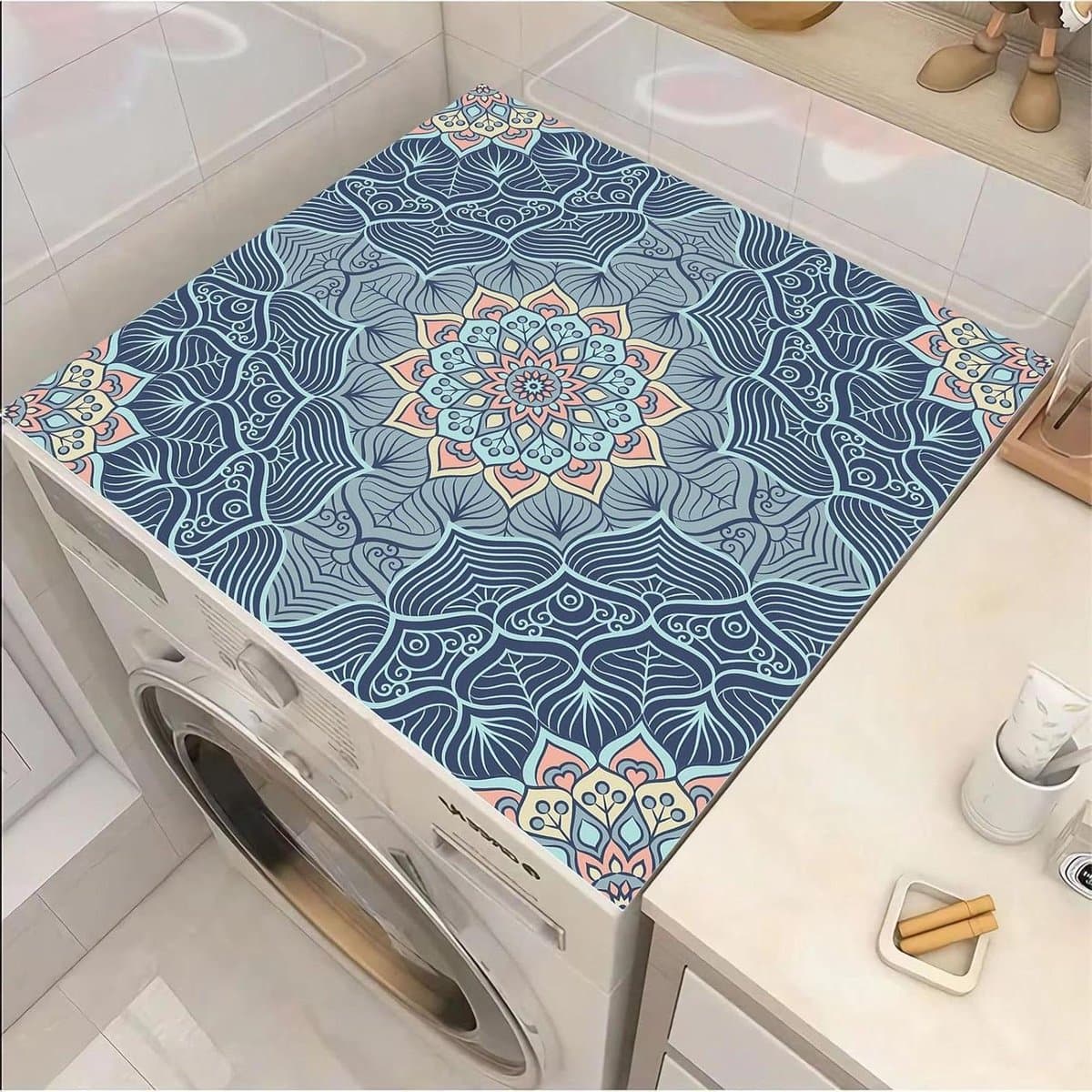 Wasmachine Droger Mat - Apparaat Beschermer - Apparaten Beschermen - Snel Absorberend - 50x50 cm - Mandala Stijl — afbeelding 1