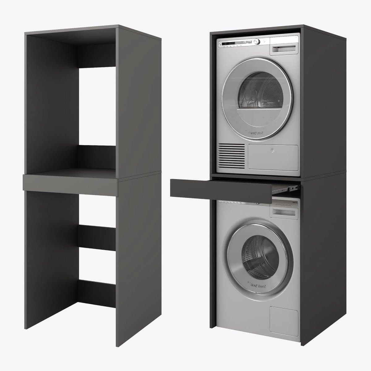 Wasmachinekast met Uitschuifbaar Blad - Wasdroger Meubel - Ruimte Besparen - Stevige Constructie - 187x66x65 cm - Antraciet — afbeelding 1