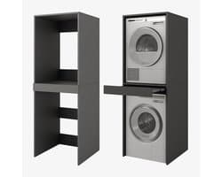 Wasmachinekast met Uitschuifbaar Blad - Wasdroger Meubel - Ruimte Besparen - Stevige Constructie - 187x66x65 cm - Antraciet