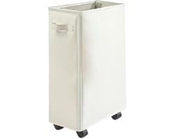 Dailygoods- Wasmand met Wieltjes - Opvouwbaar - 4 Vakken - Beige - Wasmand met Deksel - Geurpreventie - Eenvoudige Verplaatsing - Wascontainer