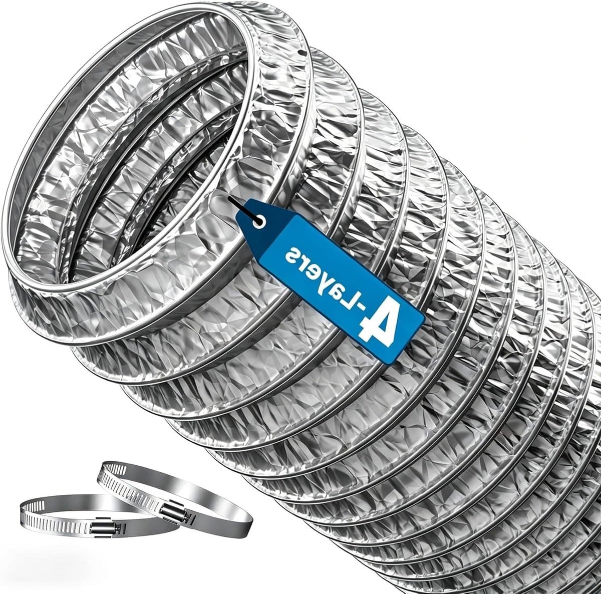 Afvoerslang - Flexibele buis - Luchtgeleiding - Hittebestendig materiaal - 150 mm x 2.5 m - Zilver — afbeelding 1