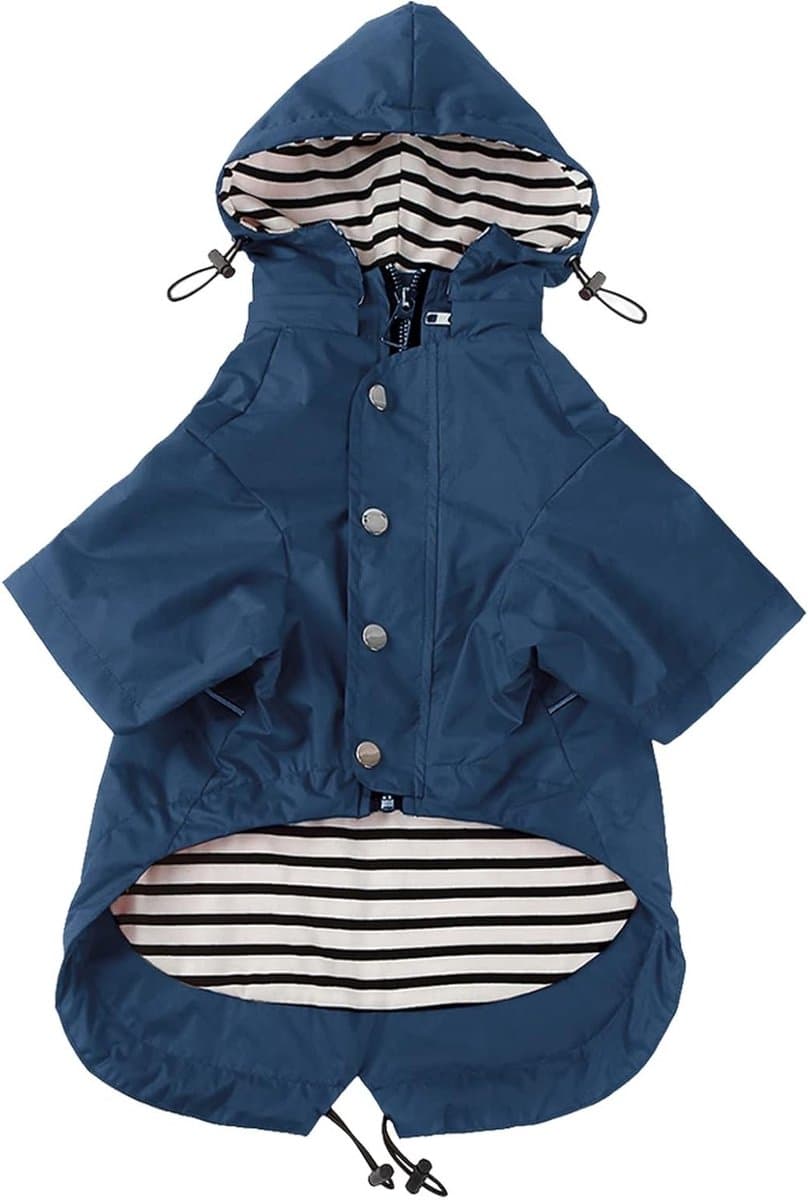 Hondenregenjas met Rits en Reflecterende Knopen, Waterafstotend en Verstelbaar, Verwijderbare Capuchon - Stijlvolle Premium Regenjassen voor Honden - Maten XS tot XXL - Donkerblauw - L — afbeelding 1