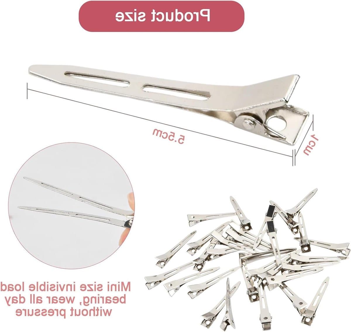 Haarspelden Set - Krokodillenklemmen Eendensnavelclips - Haar Stylen - Roestbestendig Metaal - 5.5 cm - Zilverkleurig — afbeelding 1