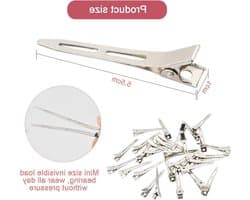 Haarspelden Set - Krokodillenklemmen Eendensnavelclips - Haar Stylen - Roestbestendig Metaal - 5.5 cm - Zilverkleurig