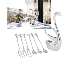 Elegante Zilveren Taartvorken met Zwanenhouder en Lepelhouder, Ideaal voor Thee en Taart, Inclusief 3 Lepels en 3 Vorken voor Thuisgebruik