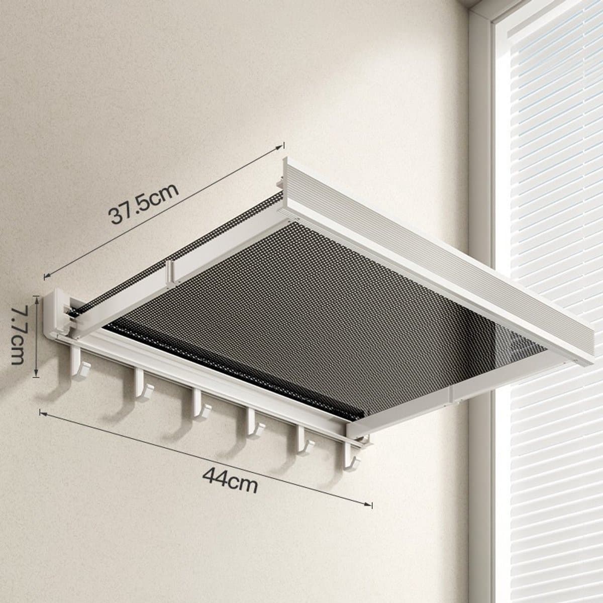 Opvouwbaar wanddroogrek – Ruimtebesparende droogorganizer met haken & gaasplank voor badkamer, balkon en terras – Uitschuifbaar ontwerp — afbeelding 1
