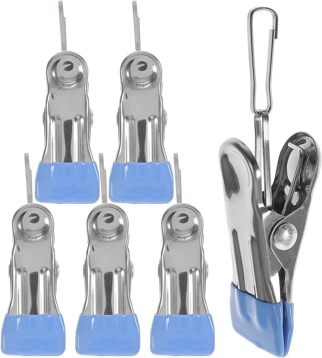 Roestvrijstalen Wasknijpers - Kledingclips - Kleding Ophangen - Heavy Duty - 6 Stuks - Blauw — afbeelding 1
