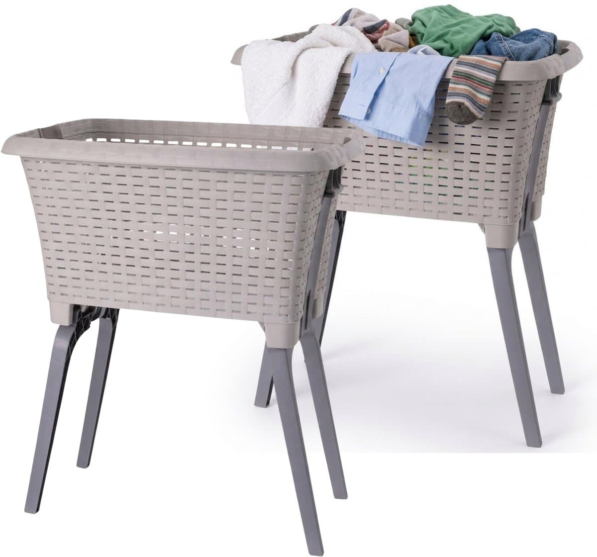 Bathroom Solutions wasmand op poten - 2x - beige - 35 ltr - 60 x 40 x 28 cm - Wasgoedmanden — afbeelding 1
