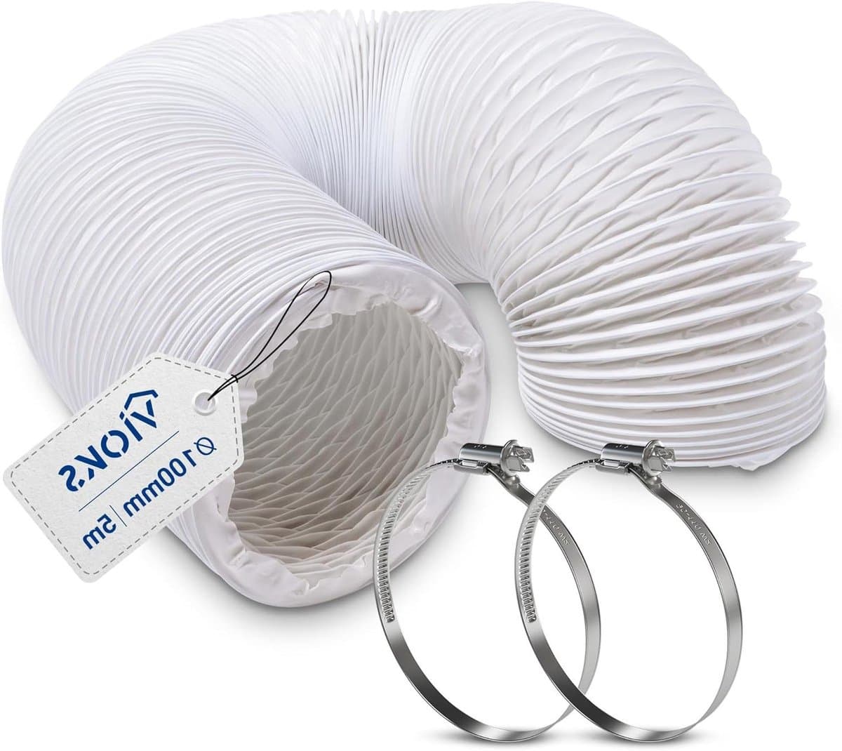 Afvoerslang Airco - Flexibele slang - Lucht afvoeren - Met slangklemmen - 5 meter - Wit — afbeelding 1