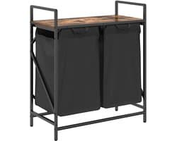 vidaXL - Wasmand - 2 - vakken - met - plank - gerookt - eikenkleurig