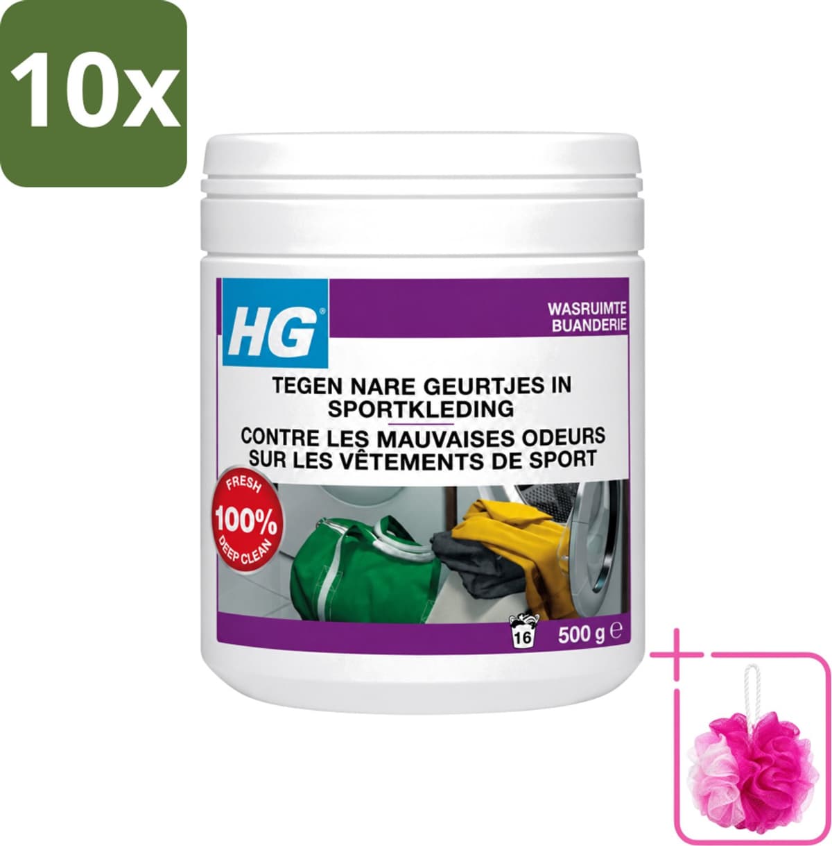 10 x HG - Wasruimte - Tegen Nare Geurtjes In Sportkleding - Wasmiddeltoevoeging - 500 g - Bulkverpakking - Geurverwijdering sportkleding - Douchemop - Stankmoleculen verwijderen — afbeelding 1