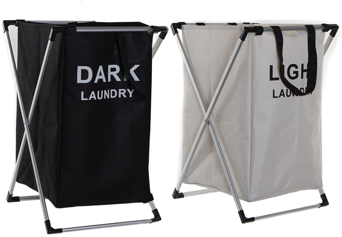 Benson Wasmanden set - 2x 60 Liter compartiment - Light / Dark - 39 x 38 x 60 cm - aluminium frame — afbeelding 1