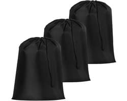 Allecto plus - Waszakken 3 stuks zwart, 71 x 101 cm, extra groot voor studentenhuis, camping en reizen