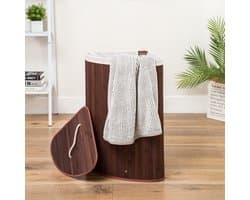 Grote Hoek Bamboe Wasmand met deksel - 100 L - Wasmand 1 Vak met stoffen waszak - Opvouwbaar - Wassorteerder Rond — afbeelding 1