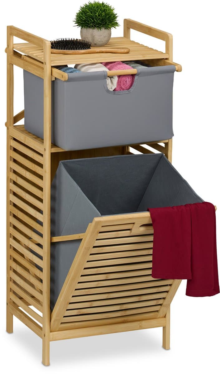 Wasmand rek - 30 liter - met lade - 95 x 40 x 33 cm - bamboe — afbeelding 1