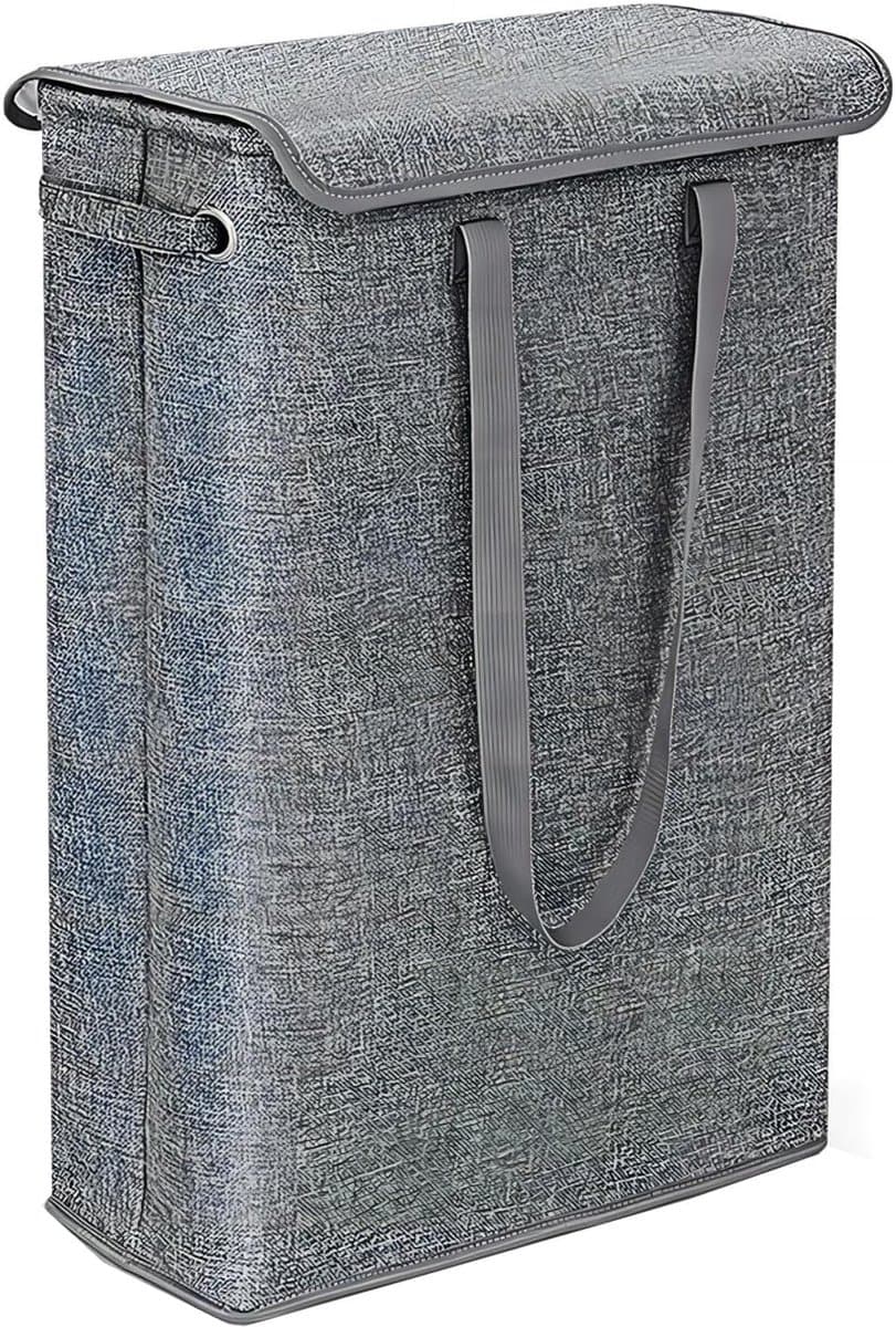 MODFU Luxe Smalle Wasmand met Deksel (45L) - Opvouwbare Nis-Wasmand voor Badkamer (19cm breed) - Grijs — afbeelding 1