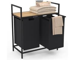 Wasmand met 2 bakken - Industrieel Design, Stof, Zwart - Compact en Praktisch