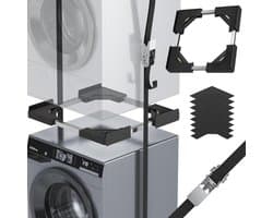 JHCHU Universal Stacking Set for Washing Machine and Dryer, Adjustable Intermediate Frame 45 - 68 cm, Ideal for Washing Machine and Dryer Connection (Black)