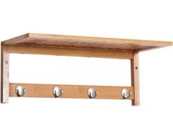 Wandgarderobe - 5 Haken + Plaatsbesparend - Bamboe - Naturel — afbeelding 1