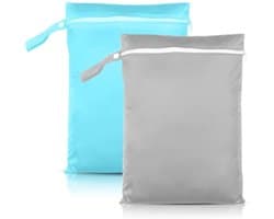 Waterdichte Natzak 40x30 Cm Met Handvat – Herbruikbare Waszak Met Ritssluiting Voor Badkleding, Luiers En Strandlakens, Grijs/Blauw