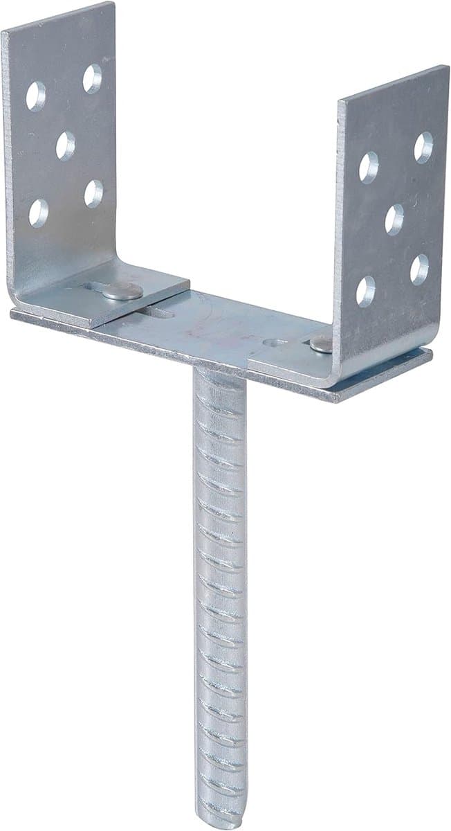 U-vormig paalanker - Paalhouder grondanker - Houtconstructies verstevigen - Geribbelde betonstang - 200 mm lengte - Verzinkt staal — afbeelding 1
