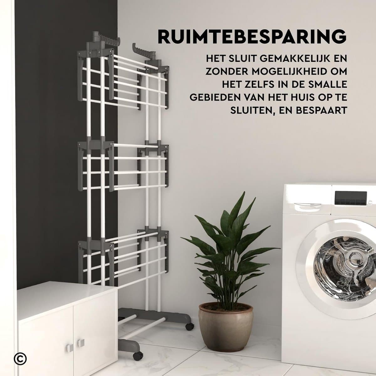 Opvouwbare Droogtower met 4 Niveaus en Wielen - Ruimtebesparend RVS Droogrek — afbeelding 1