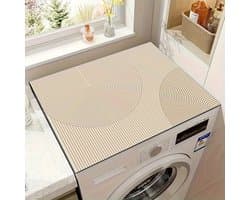 1-delige moderne geometrische gestreepte beschermmat voor wasmachine en droger - Crèmekleurige antislip bovenzijde, duurzame beschermmat, geen installatie nodig, woondecoratie voor alle seizoenen, beschermmat voor wasmachine
