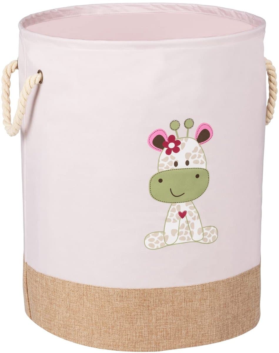 WENKO Wasmand Kids Greta Pink, ronde waszak voor kinderen in modern lichtroze met schattige giraffenprint, twee katoenen handvatten, 63 liter opbergruimte in één vak, Ø40x50cm, 69783800 — afbeelding 1
