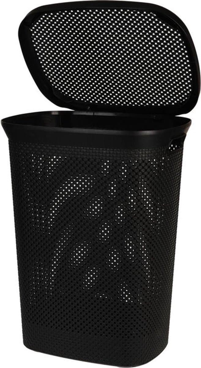 Bathroom Solutions Wasmand - zwart - 60 liter - 37 x 46 x 60 cm - met deksel — afbeelding 1