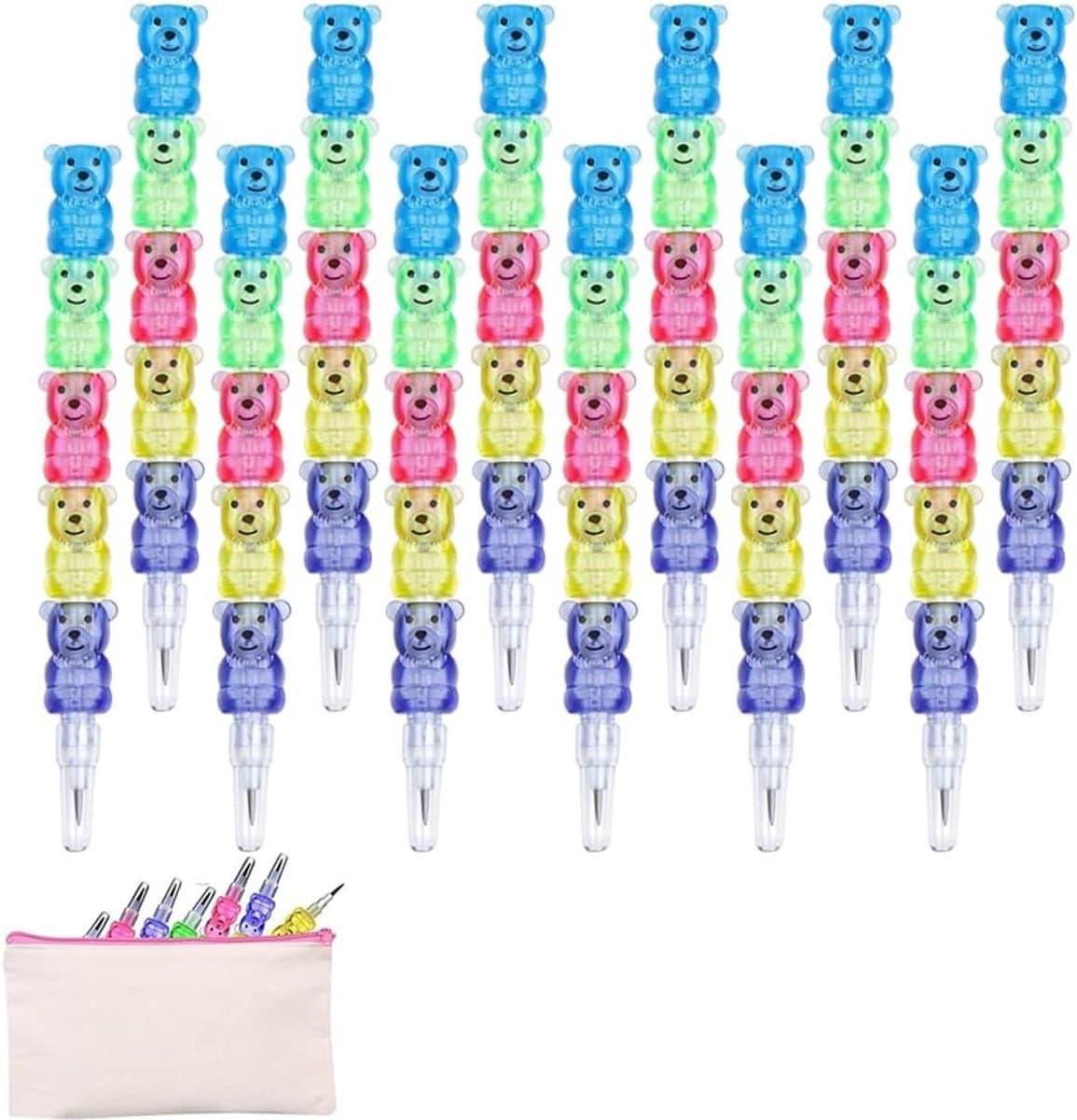 Allecto Plus - Stapelbare Berenpotloden: 12 stuks, Kunststof, Creatief Cadeau voor Kinderen, School Feest - Multikleurig — afbeelding 1