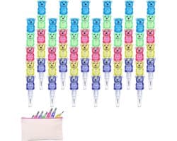 Allecto Plus - Stapelbare Berenpotloden: 12 stuks, Kunststof, Creatief Cadeau voor Kinderen, School Feest - Multikleurig