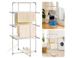 Cheqo® Elektrisch Droogrek - Droogtoren - Wastoren - 21M Droogruimte - Inklapbaar Aluminium - Verwarmd voor Badkamer - Elektrisch Wasrek - Droger
