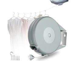 Waslijndraad - 15 meter - Waslijn - Uittrekbare Waslijn - Roldrooglijn - Drooglijn Oprolbaar - Wasrek - wanddroogrek - droogrek - voor kamperen - om doorzakken te voorkomen - voor het drogen van kleding binnen en buiten - grijs